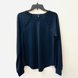 Ann Taylor navy stretch knit long sleeve blouse size medium